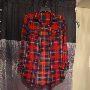🔵Rue21 Red and Navy Plaid Button-Front Shirt Jacket